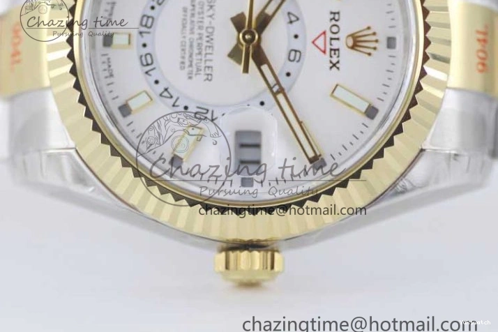 YG Asian SS Dial Edition Sky-Dweller Best 23J to 904L 1:1 Noob White on Bracelet 9001 SS YG 0301